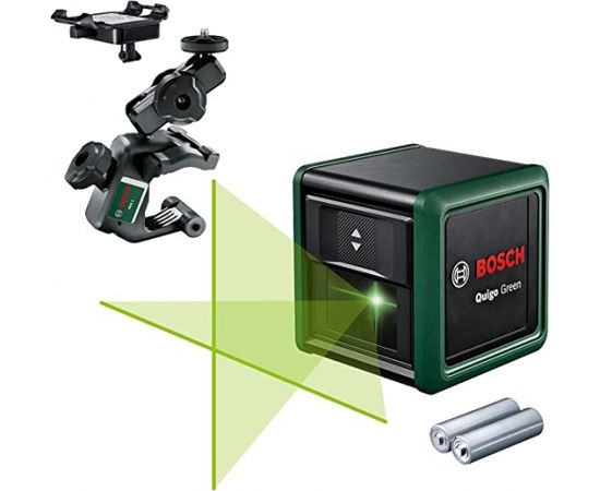 Bosch Cross line laser Quigo Green II, with clamp (green/black, green laser lines, range 10 meters)