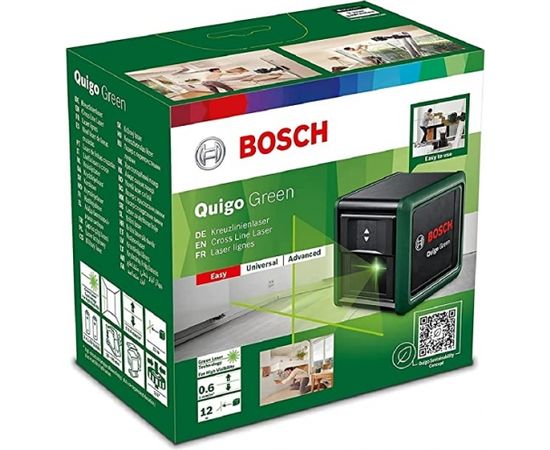 Bosch Cross line laser Quigo Green II, with clamp (green/black, green laser lines, range 10 meters)