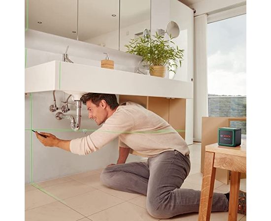 Bosch Cross line laser Quigo Green II, with clamp (green/black, green laser lines, range 10 meters)