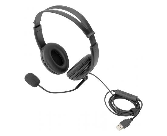 DIGITUS Stereo Office Headset On Ear noise reduction cable 1.95m control unit USB