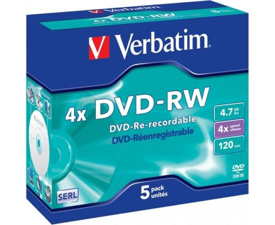 VERBATIM 43285 DVD-RW Verbatim 5pcs, 4.7GB, 4x, jewel case