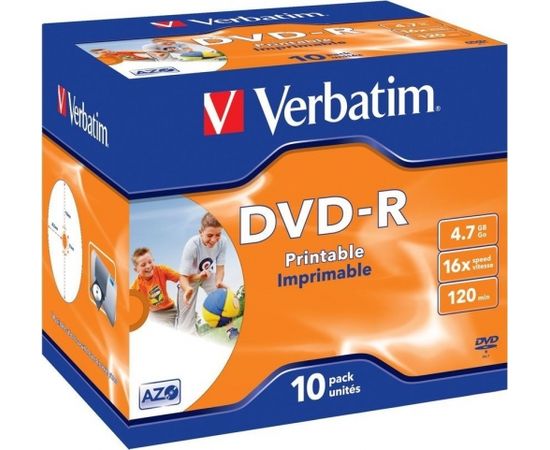 VERBATIM DVD-R 120 min. / 4.7GB 10-pack jewelcase DataLife Plus InkJet Printable White Photo Surface