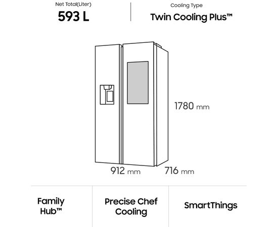 Samsung RS6HA8891B1/EF Side-by-side Ledusskapis Family Hub