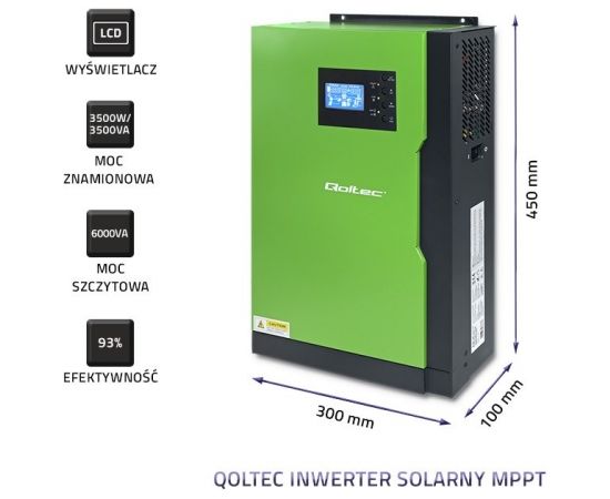 Qoltec 53886 Hybrid Solar Inverter Off-Grid 3,5kW | 100A | 24V | MPPT | Sinus Inventori