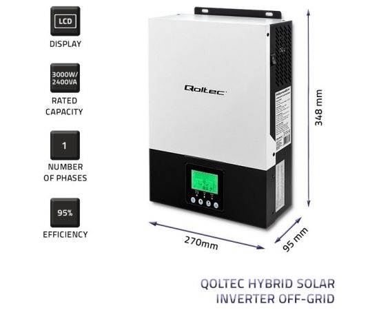 Qoltec 53876 Hybrid Solar Inverter Off-Grid 2.4KW | 80A | MPPT | Sinus Inventori