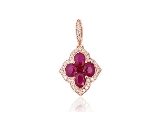 Золотой кулон #1301019(Au-R)_DI+RB, Красное Золото 585°, Бриллианты (0,152Ct), Рубин (1,005Ct), 1.15 гр.