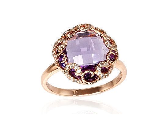 Золотое кольцо #1100093(Au-R)_DI+AM, Красное Золото 585°, Бриллианты (0,11Ct), Аметист (4,72Ct), Размер: 17, 3.18 гр.