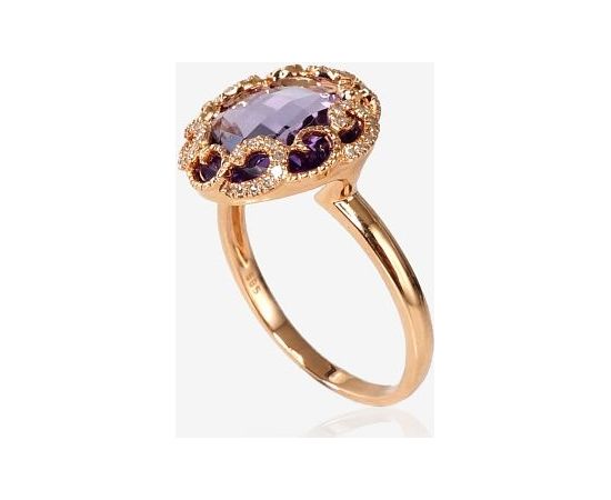 Золотое кольцо #1100093(Au-R)_DI+AM, Красное Золото 585°, Бриллианты (0,11Ct), Аметист (4,72Ct), Размер: 17, 3.18 гр.