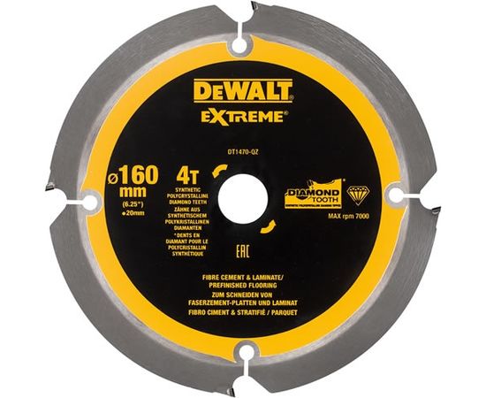 Griešanas disks šķiedru cementam DeWalt; 160x1,8x20,0 mm; Z4; 12°