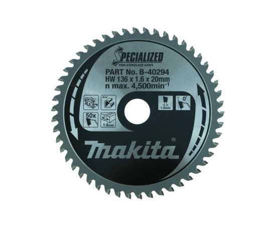 Griešanas disks alumīnijam Makita; 136x1,6x20,0 mm; Z50; 0°