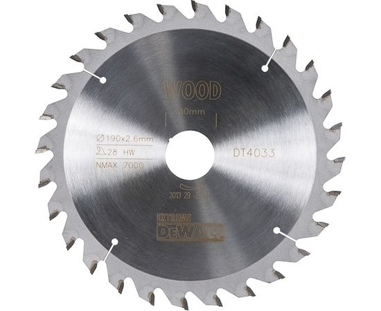 Griešanas disks kokam DeWalt; 190x2,6x30,0 mm; Z28; 10°