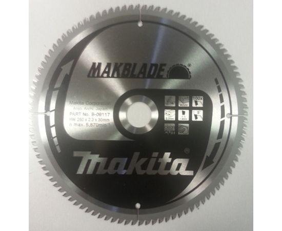 Griešanas disks kokam Makita; 260x2,3x30,0 mm; Z100; 5°