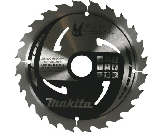 Griešanas disks kokam Makita M-FORCE; 190x2x30,0 mm; Z24; 15°