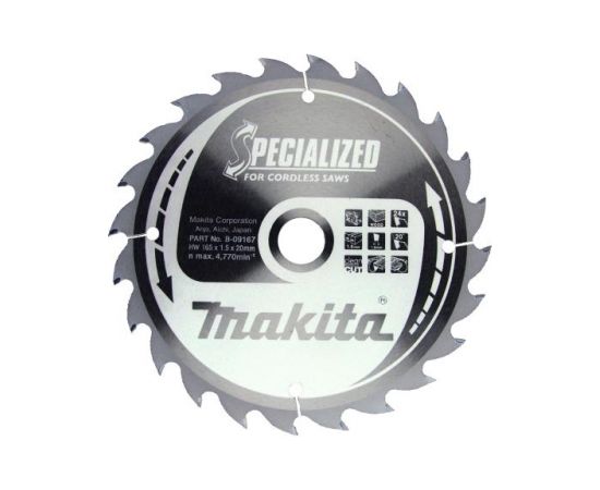 Griešanas disks kokam Makita SPECIALIZED; 165x1,5x20,0 mm; Z24; 20°