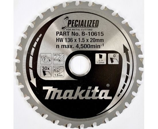 Griešanas disks metālam Makita; 136x1,5x20,0 mm; Z30; 0°