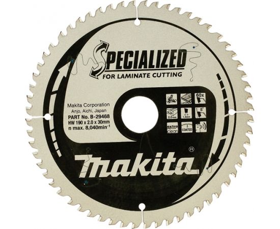 Griešanas disks laminātam Makita; 190x2x30,0 mm; Z60; 5°
