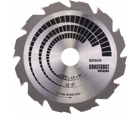 Griešanas disks kokam Bosch CONSTRUCT WOOD; 190x2,6x30,0 mm; Z12; 12°