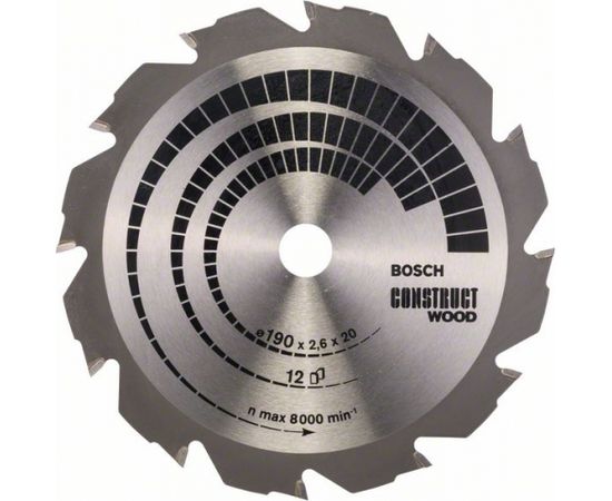Griešanas disks kokam Bosch CONSTRUCT WOOD; 190x2,6x20,0 mm; Z12; 12°