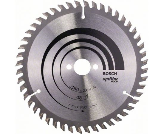 Griešanas disks kokam Bosch OPTILINE WOOD; 160x2,6x20,0 mm; Z48; 15°