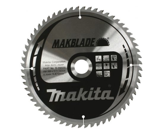 Griešanas disks kokam Makita MAKBLADE; 260x2,3x30,0 mm; Z64; 5°