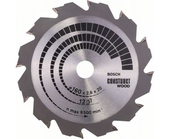 Griešanas disks kokam Bosch CONSTRUCT WOOD; 160x2,6x20,0 mm; Z12; 12°