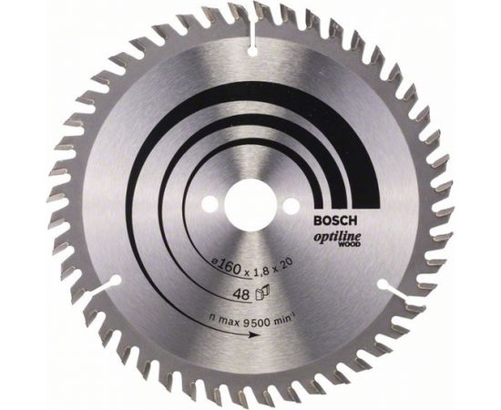 Griešanas disks kokam Bosch OPTILINE WOOD; 160x1,8x20,0 mm; Z48; 15°