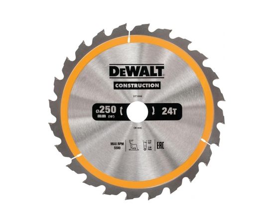 Griešanas disks kokam DeWalt; 250x3x30,0 mm; Z24; 10°