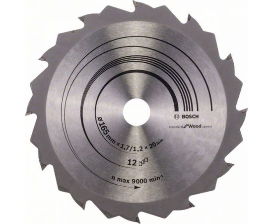 Griešanas disks kokam Bosch SPEEDLINE WOOD; 165x1,7x20,0 mm; Z12; 15°