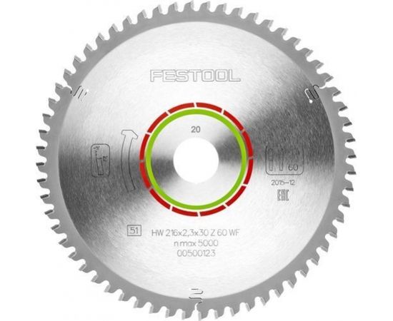 Griešanas disks laminātam Festool; 216x2,3x30,0 mm; Z60; -5°