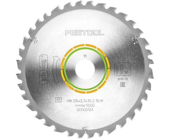 Griešanas disks kokam Festool; 216x2,3x30,0 mm; Z36; -5°