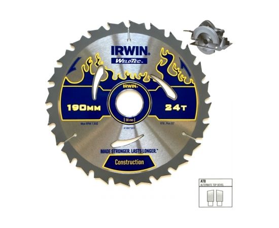 Griešanas disks kokam Irwin; 190x2,4x30,0 mm; Z24