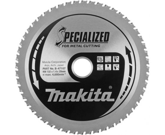 Griešanas disks metālam Makita; 150x1,7x20,0 mm; Z52; -15°