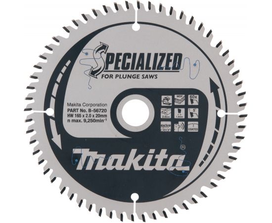 Griešanas disks laminātam Makita B-56720-5; 165x2,0x20 mm; Z60; 5°; 5 gab.