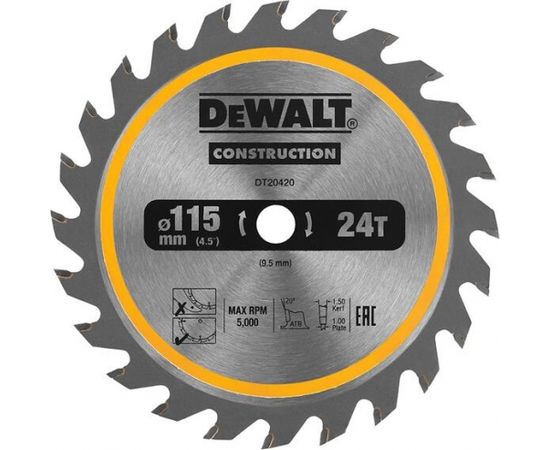 Griešanas disks kokam DeWalt DT20420-QZ; 115 mm; Z24
