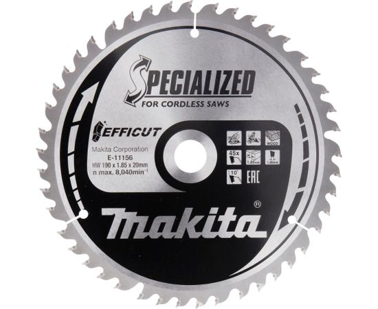 Griešanas disks kokam Makita E-11156 TCT; 190x20x1,85 mm