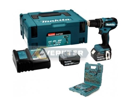 Akumulatora triecienurbjmašīna-skrūvgriezis Makita DHP485FJX1; 18 V; 2x3,0 Ah akum. + piederumi Аккумуляторная дрель / шуруповёрты