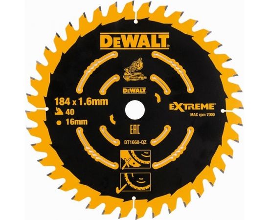 Griešanas disks kokam DeWalt DT1668-QW; 185x1,6x16,0 mm; Z40; 20°