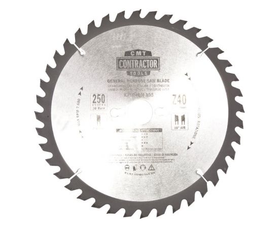 Griešanas disks kokam CMT Contractor; 250x2,6x30; Z40; 10°