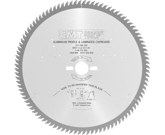 Griešanas disks alumīnijam CMT 297; 500x4x30; Z120; -6°