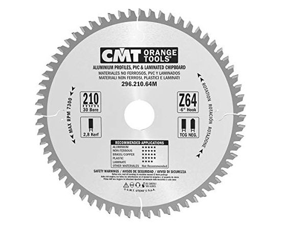 Griešanas disks alumīnijam CMT 296; 210x2,8x30; Z64; -6°