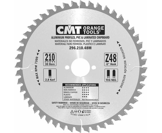 Griešanas disks alumīnijam CMT 296; 210x2,8x30; Z48; -6°
