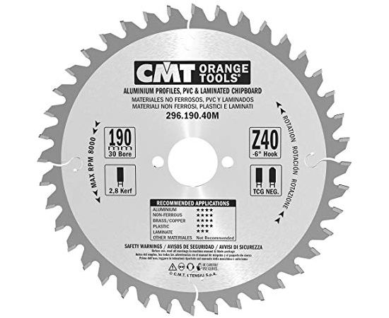 Griešanas disks laminātam CMT 296; 190x2,8x30; Z40; -6°