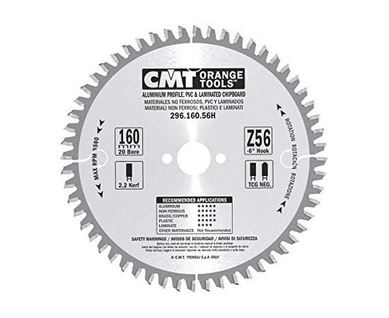 Griešanas disks alumīnijam CMT 296; 165x2,2x20; Z56; -6°