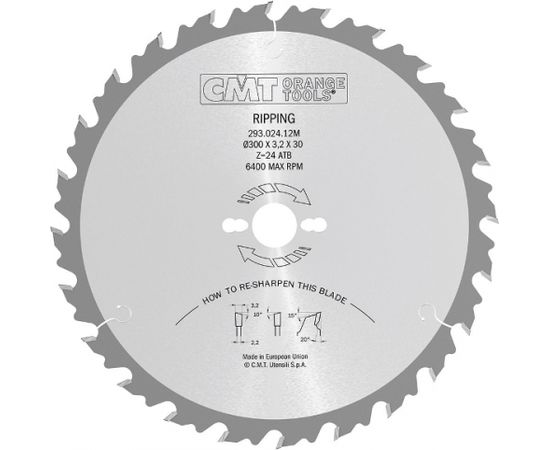 Griešanas disks kokam CMT 293; 300x3,2x35; Z24; 20°