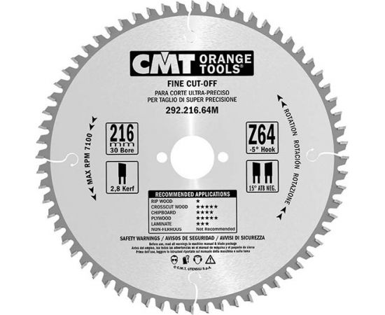 Griešanas disks kokam CMT 292; 230x2,8x30; Z64; 15°