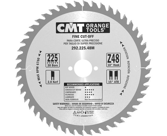 Griešanas disks kokam CMT 292; 225x2,8x30; Z48; 10°