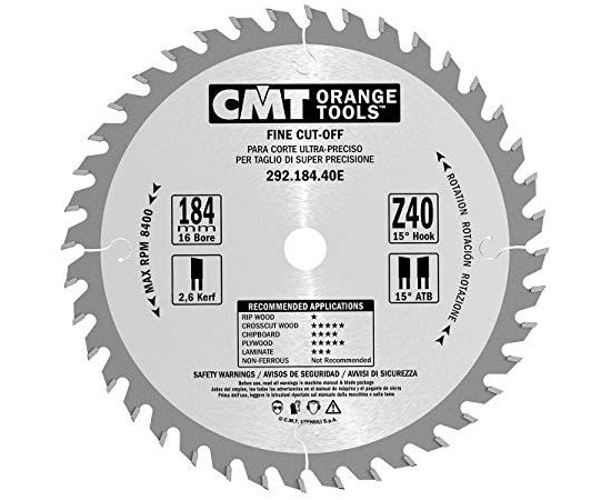 Griešanas disks kokam CMT 292; 184x2,6x16; Z40; 15°