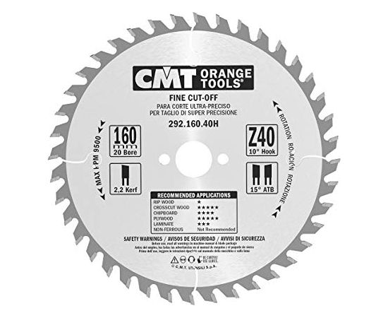 Griešanas disks kokam CMT 292; 160x2.2x20; Z40; 10°