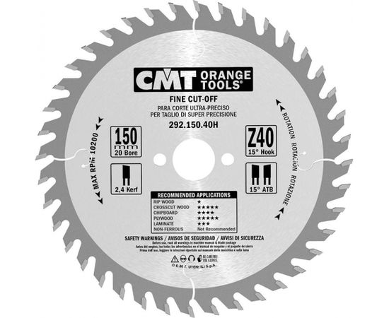 Griešanas disks kokam CMT 292; 150x2.4x20; Z40; 15°