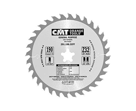 Griešanas disks kokam CMT 291; 190x2,6x20; Z32; 10°